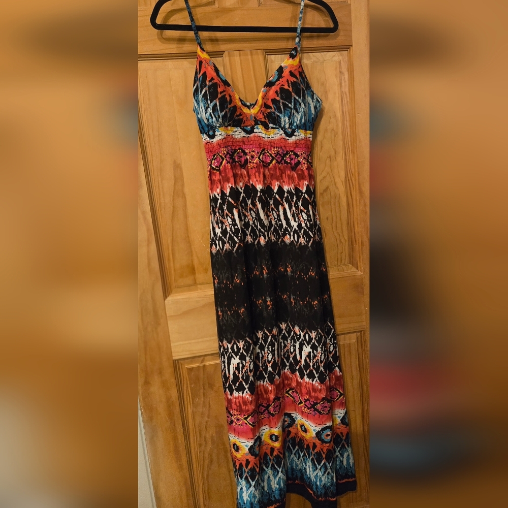 Multicolor Printed Spaghetti-Strap Maxi Dress